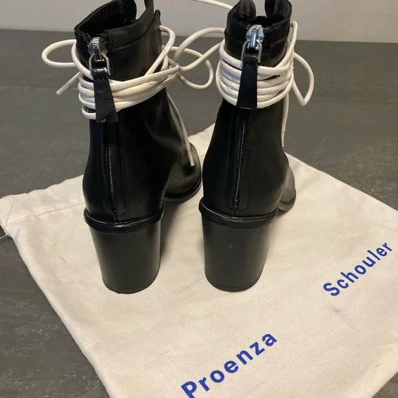 Proenza Schouler Black Leather Open-Toe Lace-Up Ankle Boots with White Laces - Picture 5 of 13